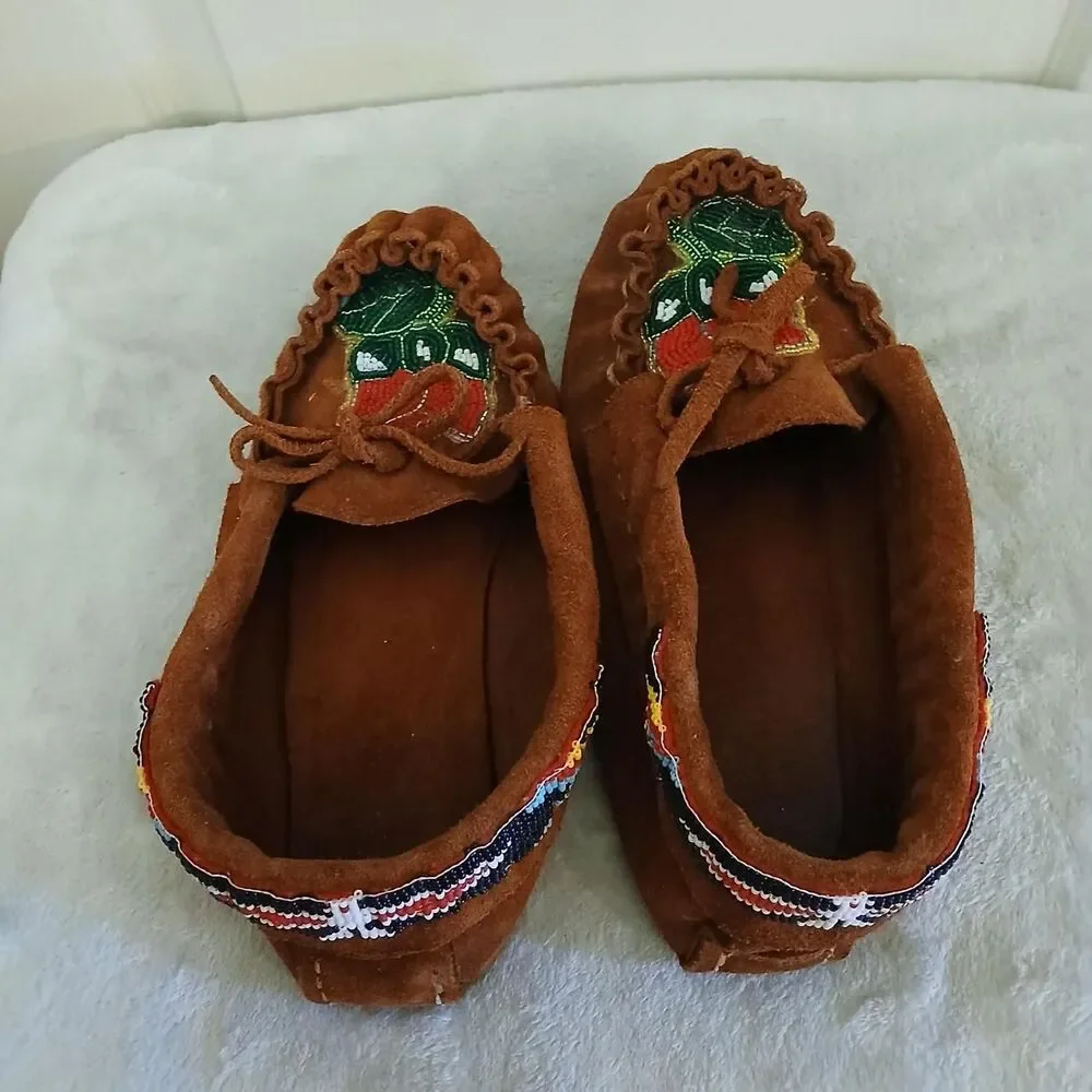 Handmade Beaded Floral Suede Moccasins Soft Sole Earthing Slippers Southwestern